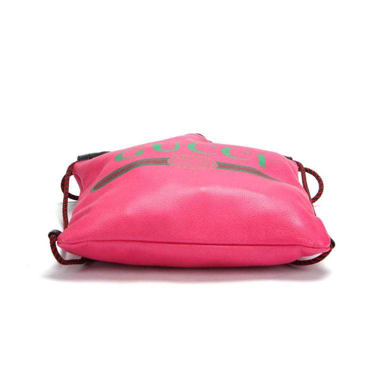 Pre Owned Gucci Pink Logo Drawstring Leather Backpack 
