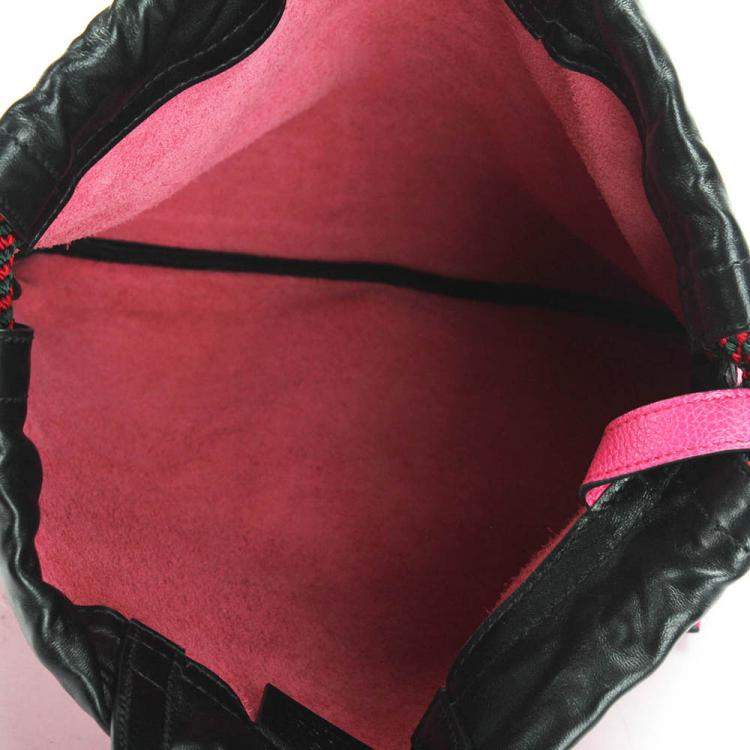 Pre Owned Gucci Pink Logo Drawstring Leather Backpack 
