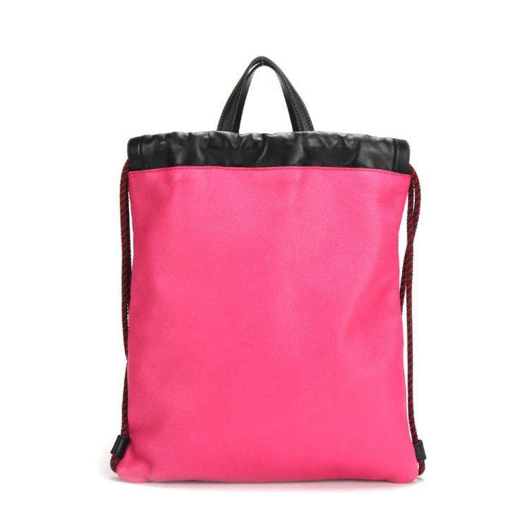 Pre Owned Gucci Pink Logo Drawstring Leather Backpack 