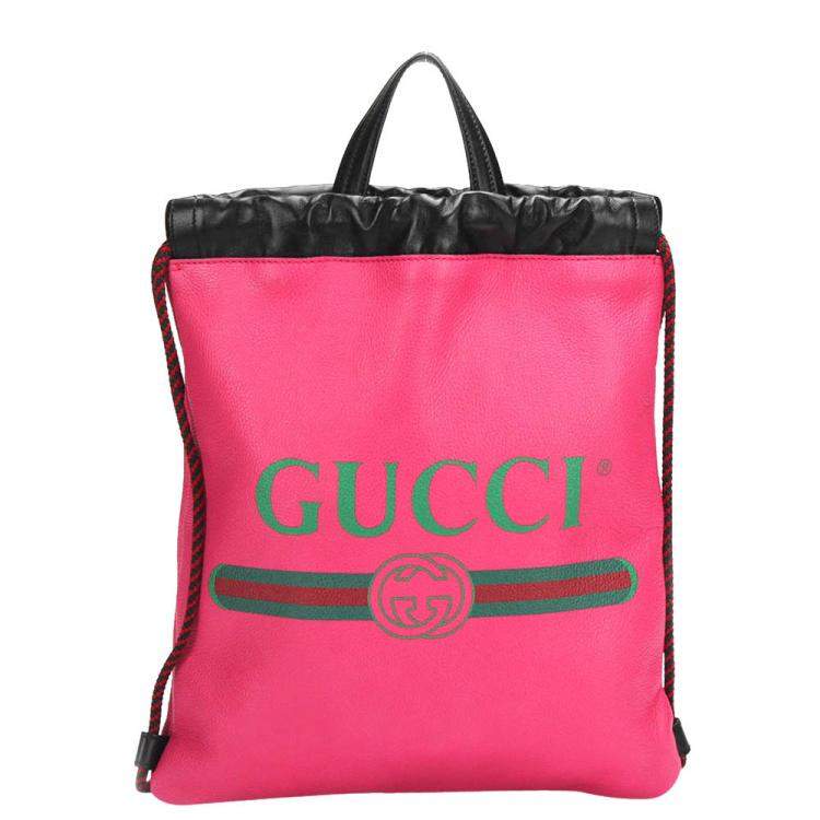 Gucci Pink Logo Drawstring Leather Backpack Gucci | The Luxury Closet
