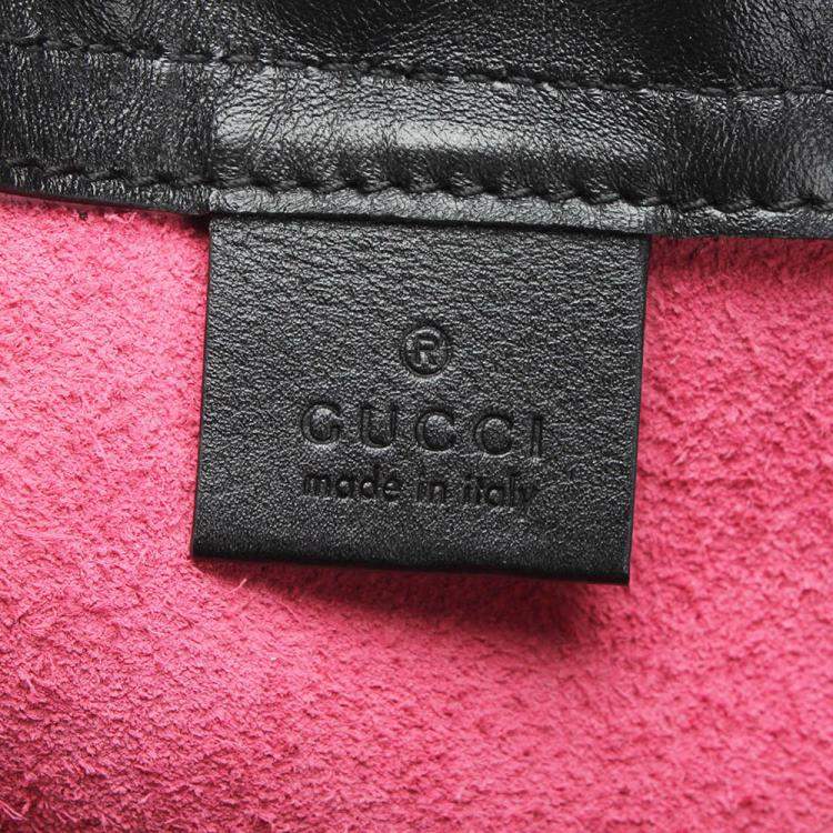 Pre Owned Gucci Pink Logo Drawstring Leather Backpack 