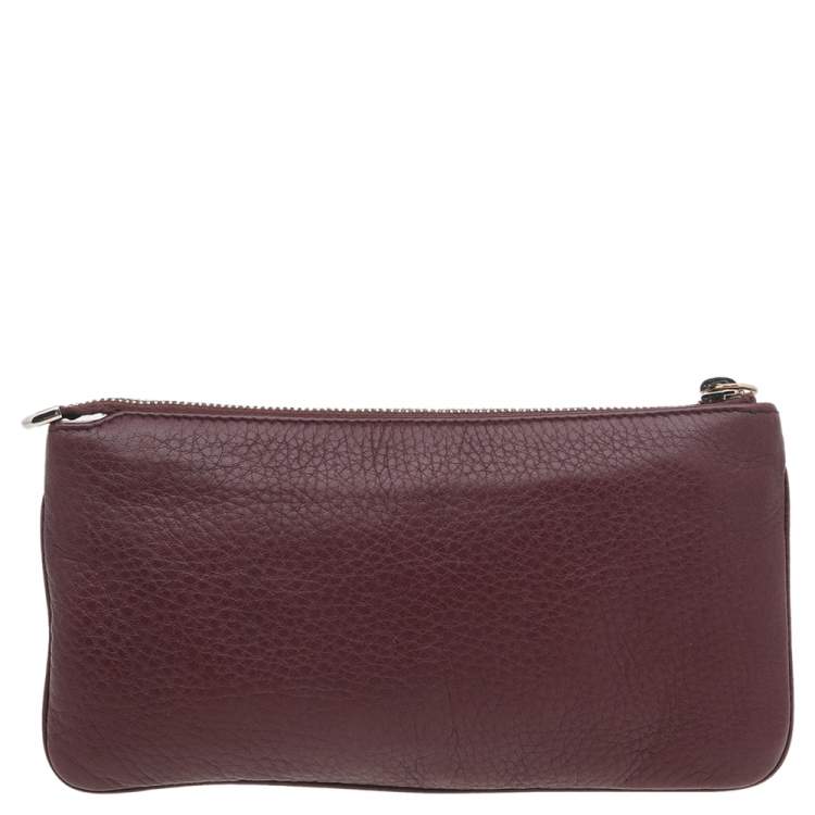 Pre Owned Gucci Burgundy Leather Soho Wristlet Clutch