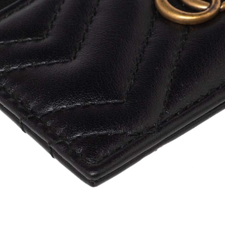 Pre Owned Gucci Black Matelassé Leather GG Marmont Card Holder