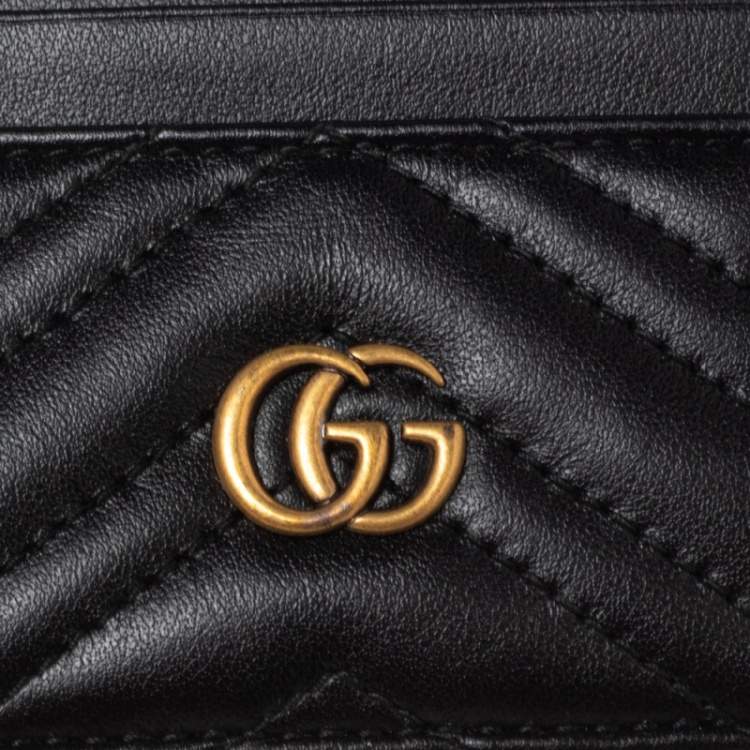 Pre Owned Gucci Black Matelassé Leather GG Marmont Card Holder