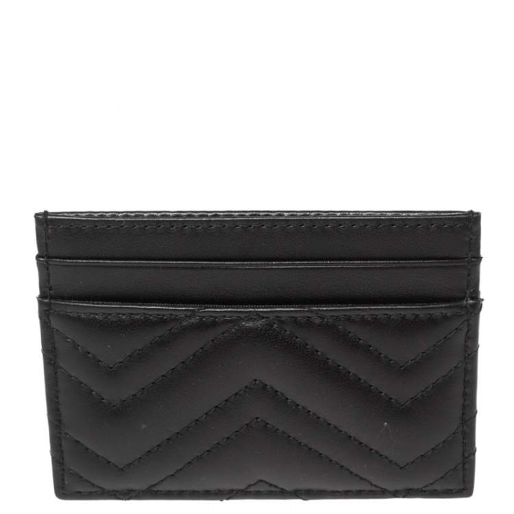 Pre Owned Gucci Black Matelassé Leather GG Marmont Card Holder
