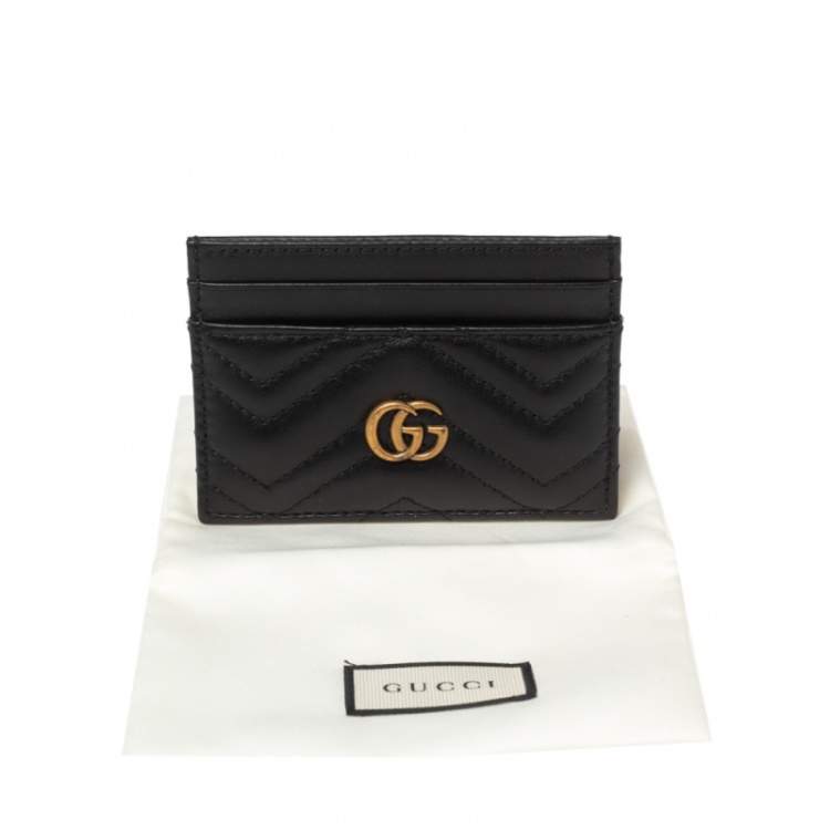 Pre Owned Gucci Black Matelassé Leather GG Marmont Card Holder