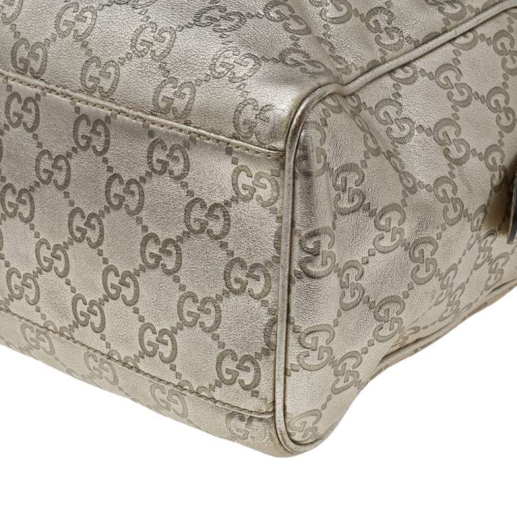 Pre Owned Gucci Metallic Gold Guccissima Leather Boston Bag