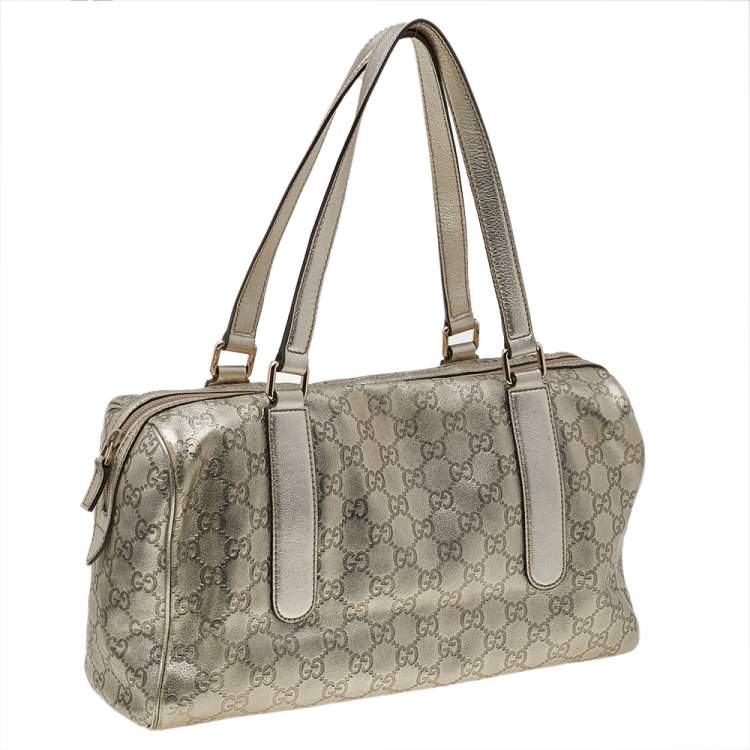 Pre Owned Gucci Metallic Gold Guccissima Leather Boston Bag
