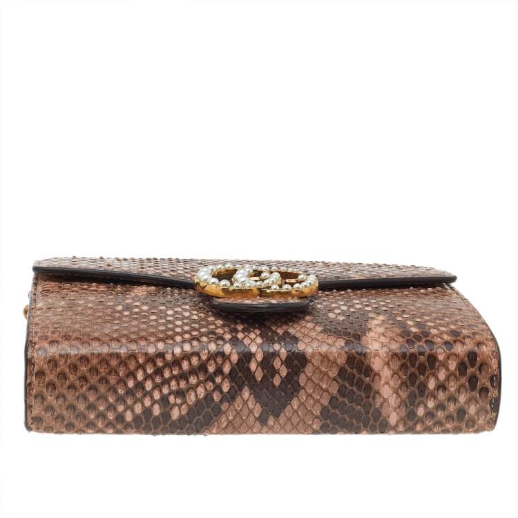 Pre Owned Gucci Beige Python Leather GG Marmont Wallet On Chain