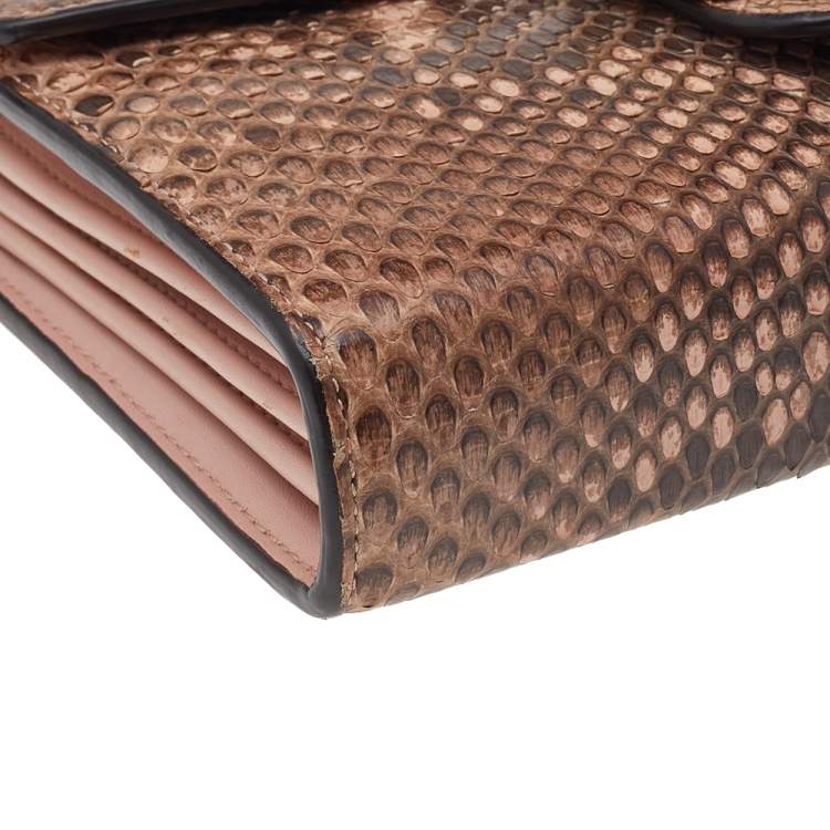 Pre Owned Gucci Beige Python Leather GG Marmont Wallet On Chain