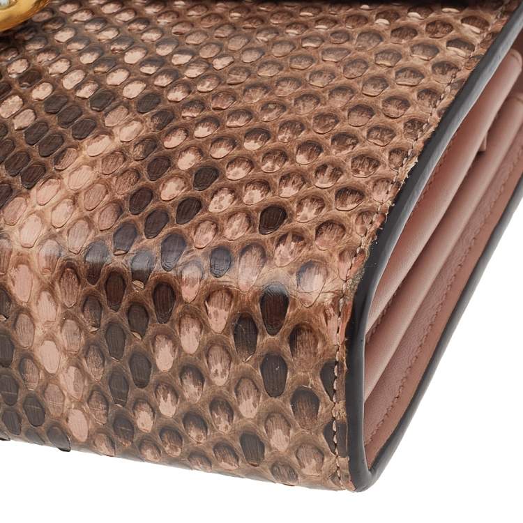Pre Owned Gucci Beige Python Leather GG Marmont Wallet On Chain