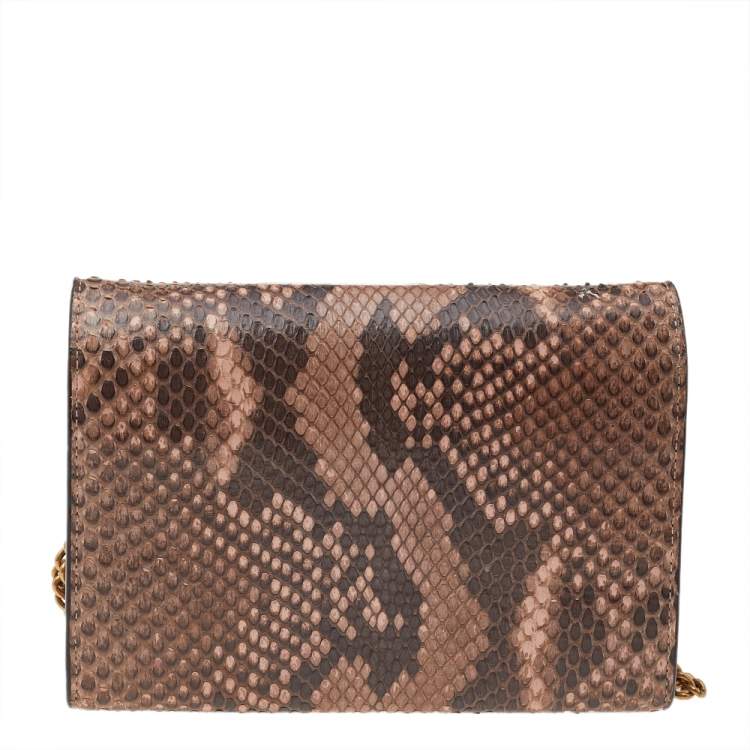 Pre Owned Gucci Beige Python Leather GG Marmont Wallet On Chain