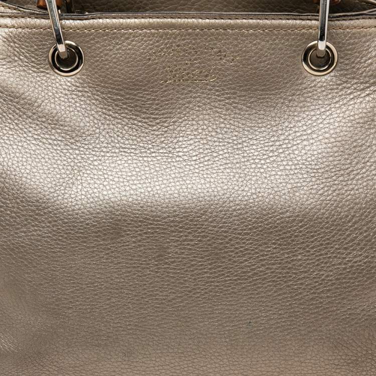 Pre Owned Gucci Metallic Gold Leather Bamboo Top Handle Shopper Tote