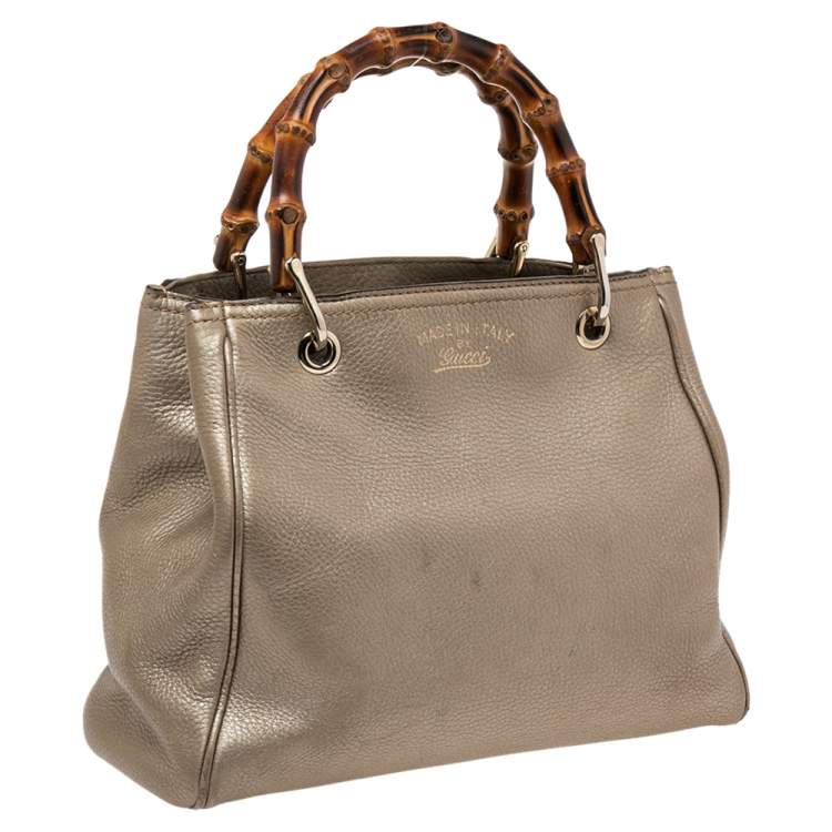 Pre Owned Gucci Metallic Gold Leather Bamboo Top Handle Shopper Tote