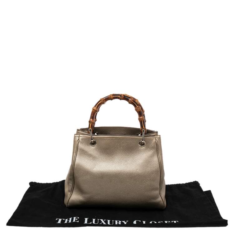 Pre Owned Gucci Metallic Gold Leather Bamboo Top Handle Shopper Tote