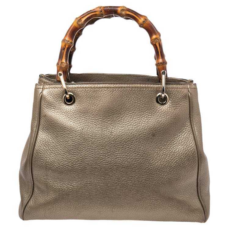 Pre Owned Gucci Metallic Gold Leather Bamboo Top Handle Shopper Tote