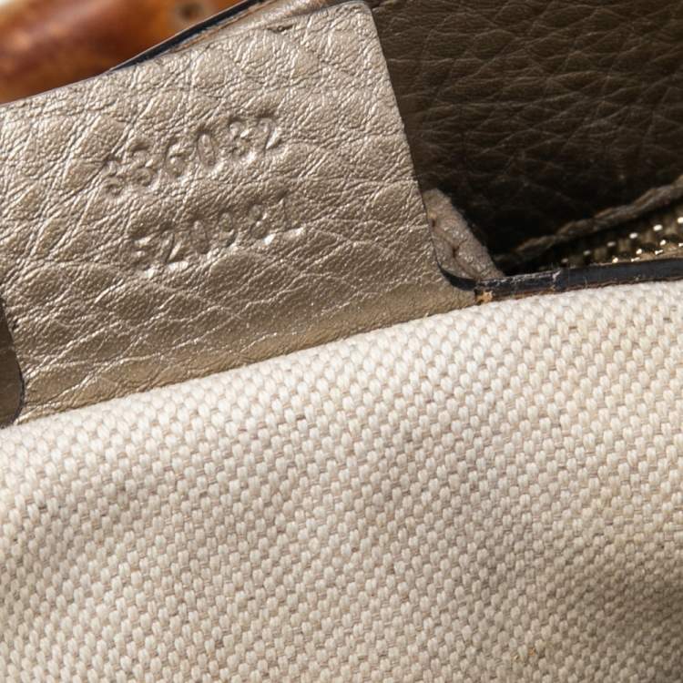 Pre Owned Gucci Metallic Gold Leather Bamboo Top Handle Shopper Tote