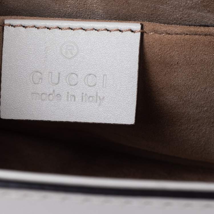 Pre Owned Gucci Off White Leather Mini Web Chain Sylvie Top Handle Bag
