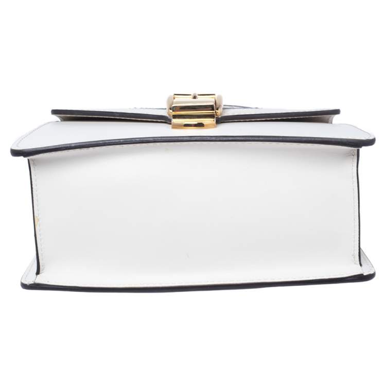 Pre Owned Gucci Off White Leather Mini Web Chain Sylvie Top Handle Bag