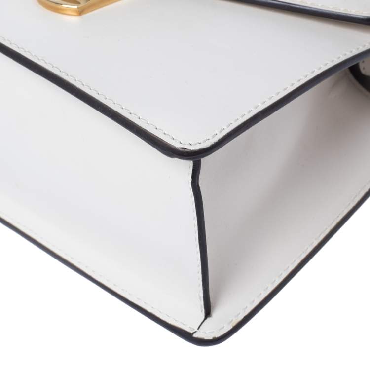 Pre Owned Gucci Off White Leather Mini Web Chain Sylvie Top Handle Bag