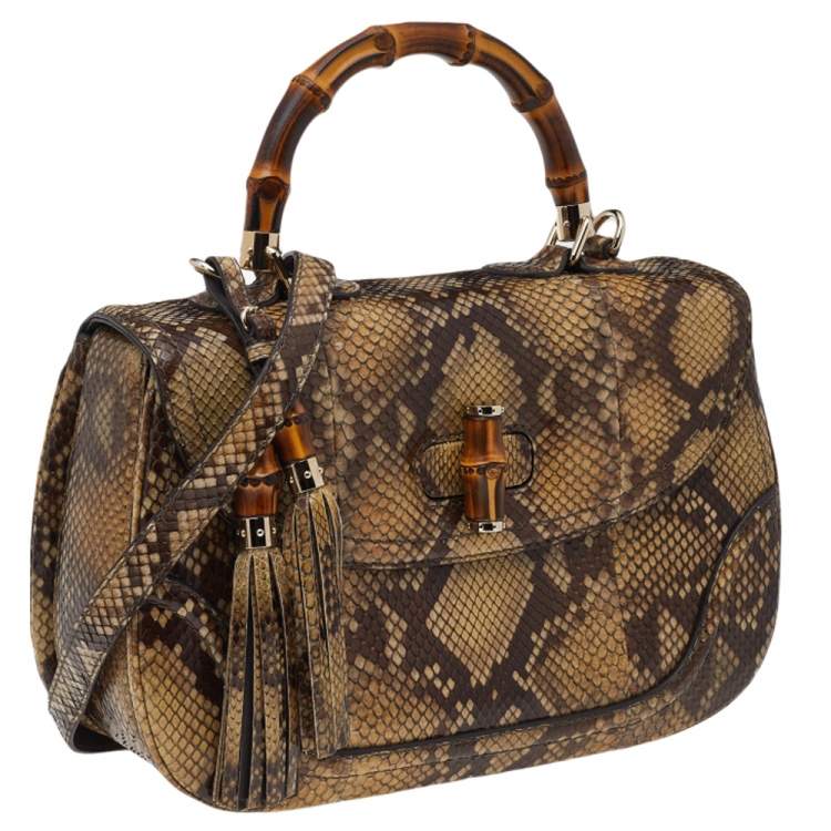 Pre Owned Gucci Brown Python New Bamboo Top Handle Bag