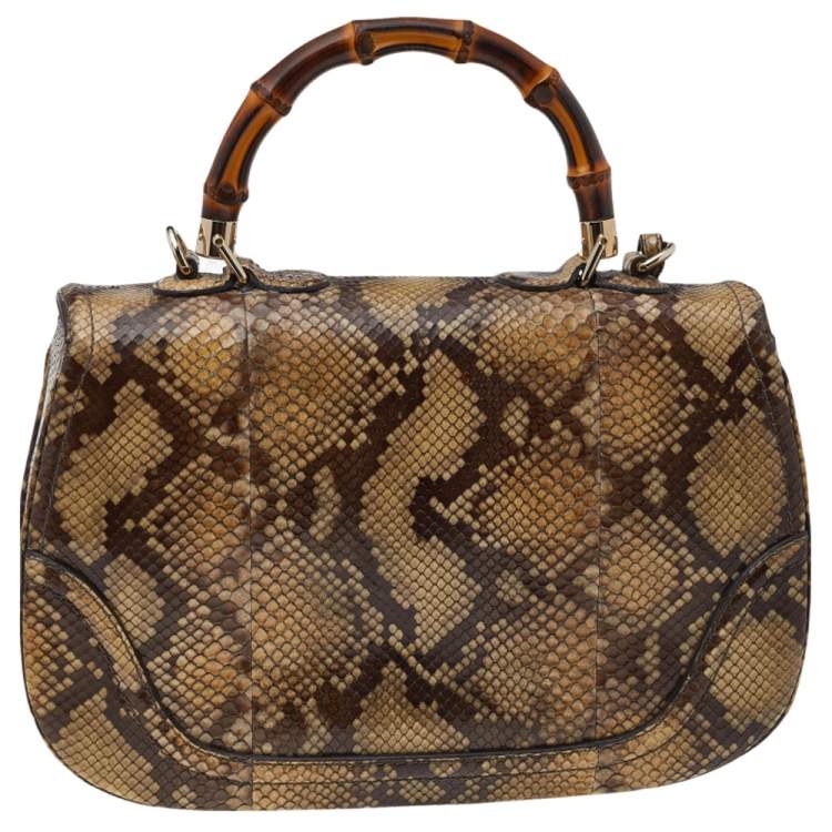 Pre Owned Gucci Brown Python New Bamboo Top Handle Bag