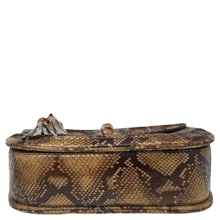 Pre Owned Gucci Brown Python New Bamboo Top Handle Bag