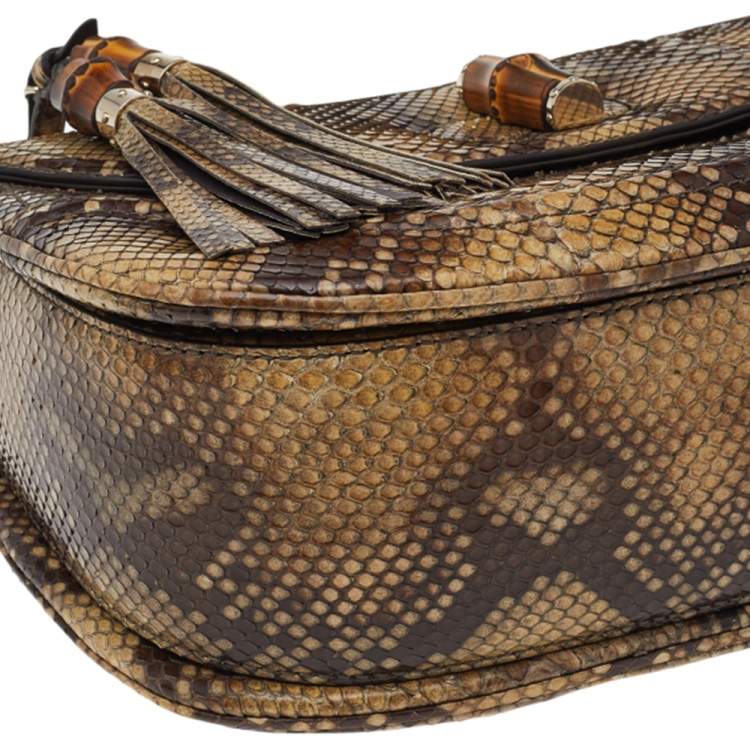 Pre Owned Gucci Brown Python New Bamboo Top Handle Bag