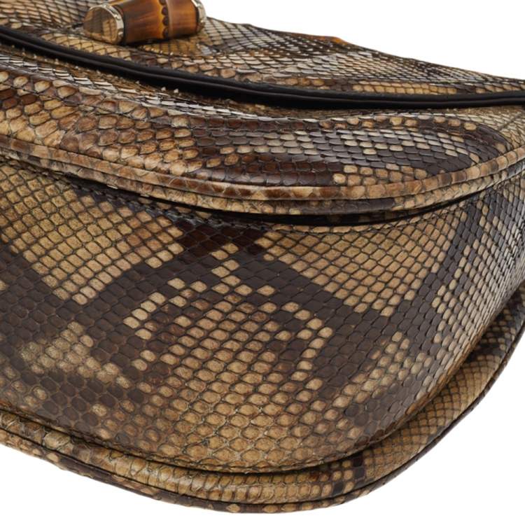 Pre Owned Gucci Brown Python New Bamboo Top Handle Bag