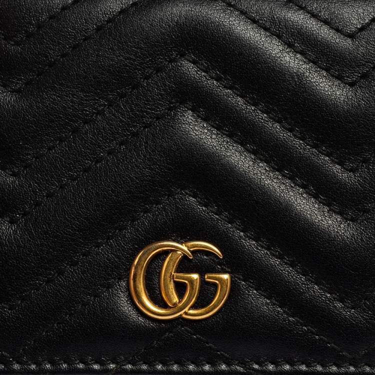 Pre Owned Gucci Black Matelassé Leather GG Marmont Card Case