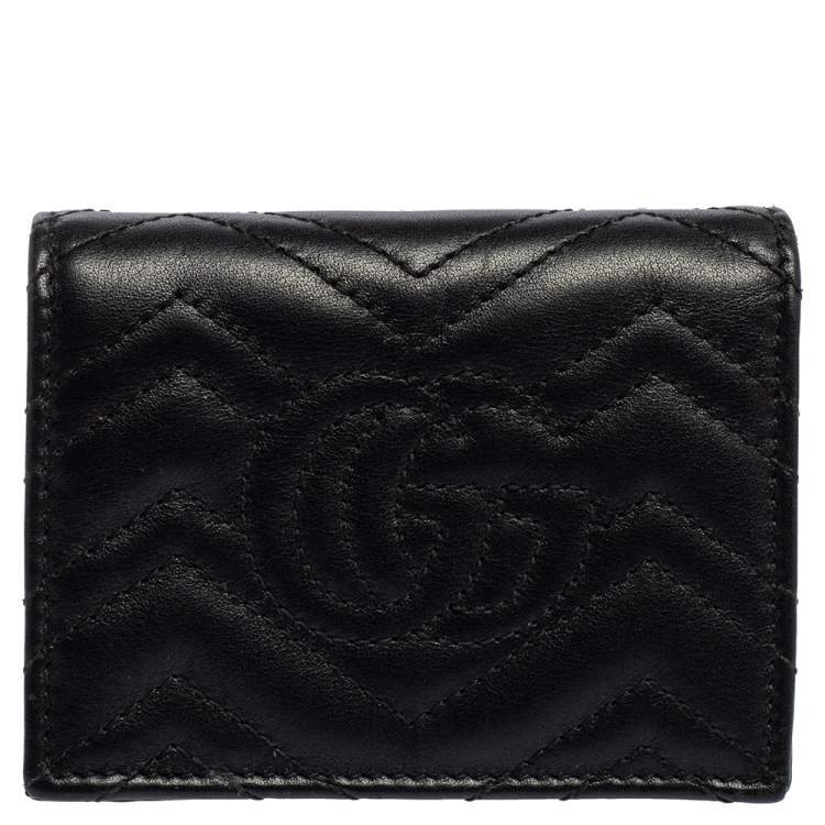Pre Owned Gucci Black Matelassé Leather GG Marmont Card Case
