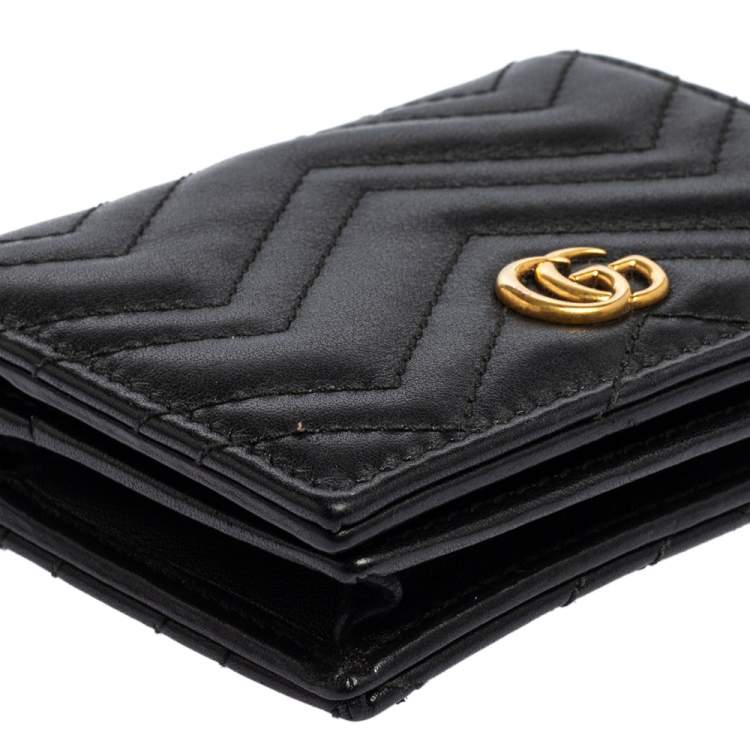 Pre Owned Gucci Black Matelassé Leather GG Marmont Card Case