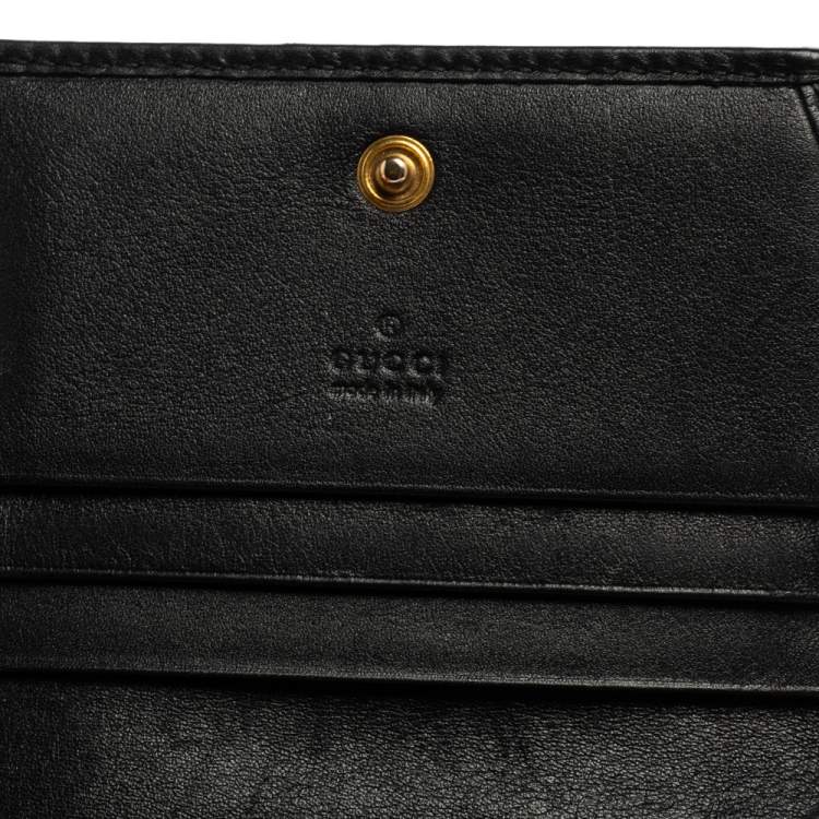 Pre Owned Gucci Black Matelassé Leather GG Marmont Card Case
