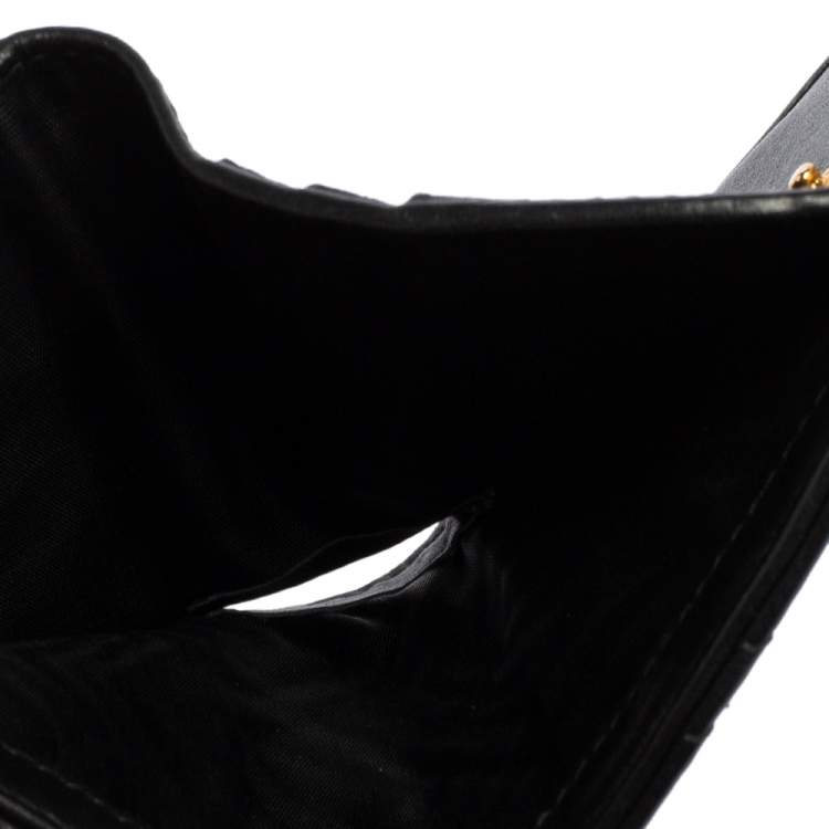 Pre Owned Gucci Black Matelassé Leather GG Marmont Card Case