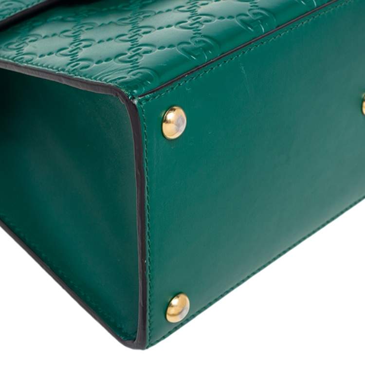Pre Owned Gucci Green Guccissima Leather Small Padlock Top Handle Bag