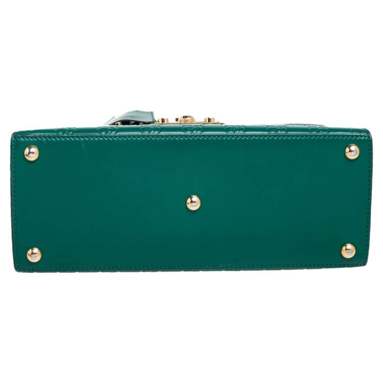 Pre Owned Gucci Green Guccissima Leather Small Padlock Top Handle Bag