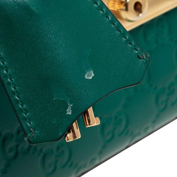 Pre Owned Gucci Green Guccissima Leather Small Padlock Top Handle Bag