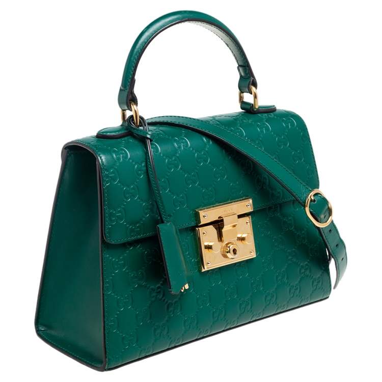 Pre Owned Gucci Green Guccissima Leather Small Padlock Top Handle Bag