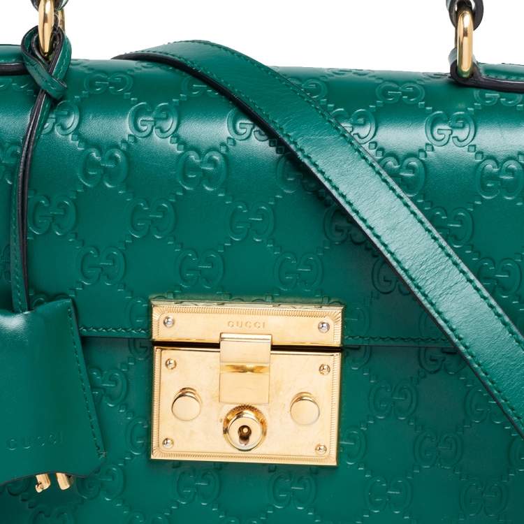 Pre Owned Gucci Green Guccissima Leather Small Padlock Top Handle Bag