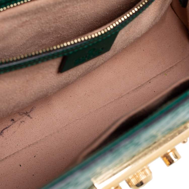 Pre Owned Gucci Green Guccissima Leather Small Padlock Top Handle Bag