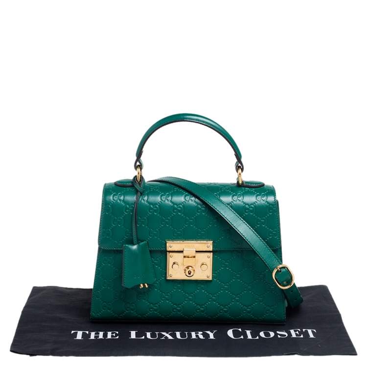Pre Owned Gucci Green Guccissima Leather Small Padlock Top Handle Bag