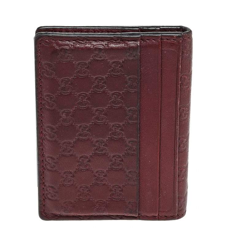 Pre Owned Gucci Burgundy Microguccissima Leather Bifold Card Holder