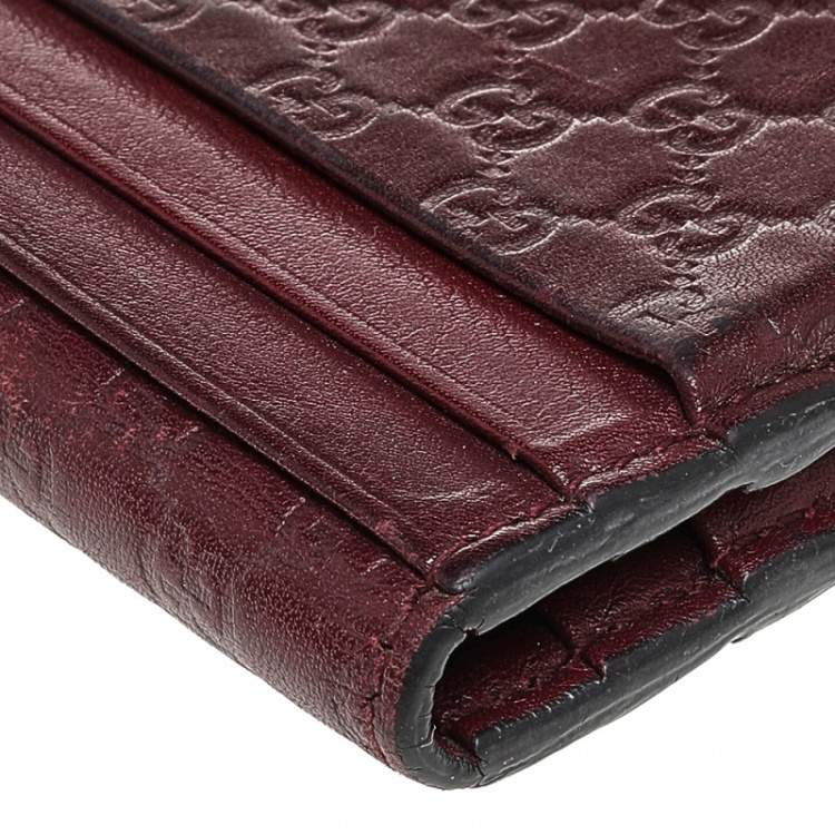 Pre Owned Gucci Burgundy Microguccissima Leather Bifold Card Holder