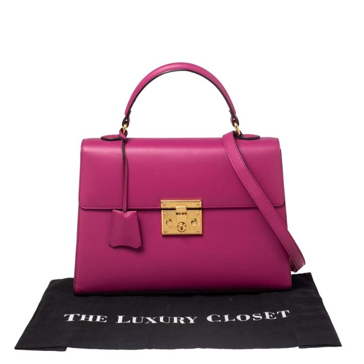 Pre Owned Gucci Pink Leather Medium Padlock Top Handle Bag