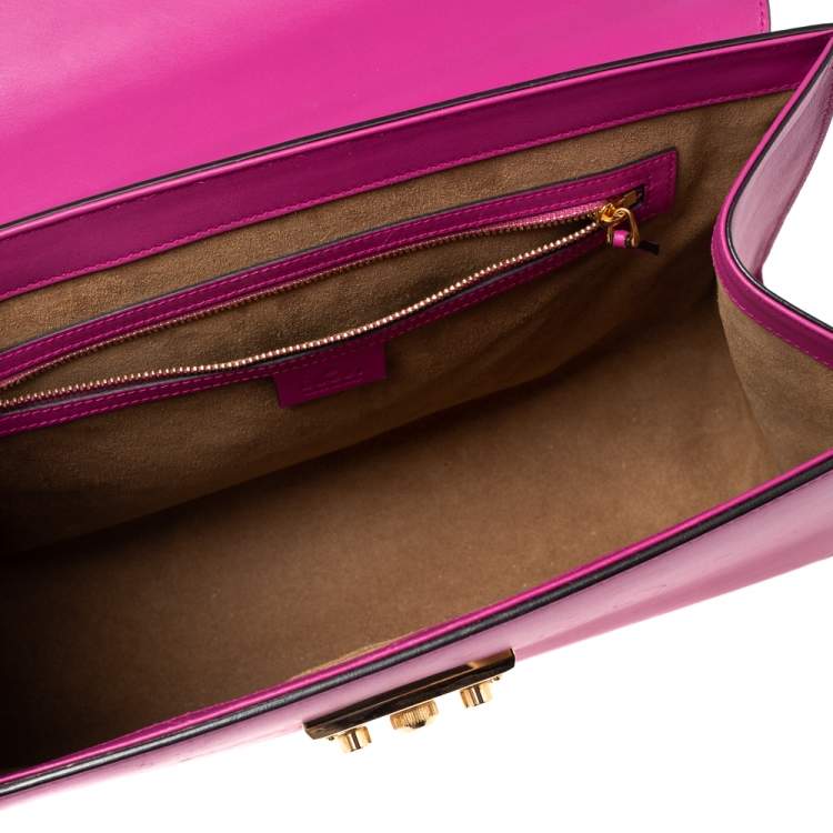 Pre Owned Gucci Pink Leather Medium Padlock Top Handle Bag