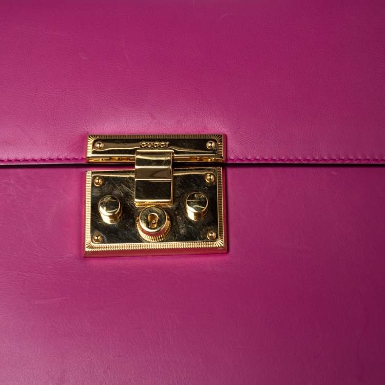 Pre Owned Gucci Pink Leather Medium Padlock Top Handle Bag