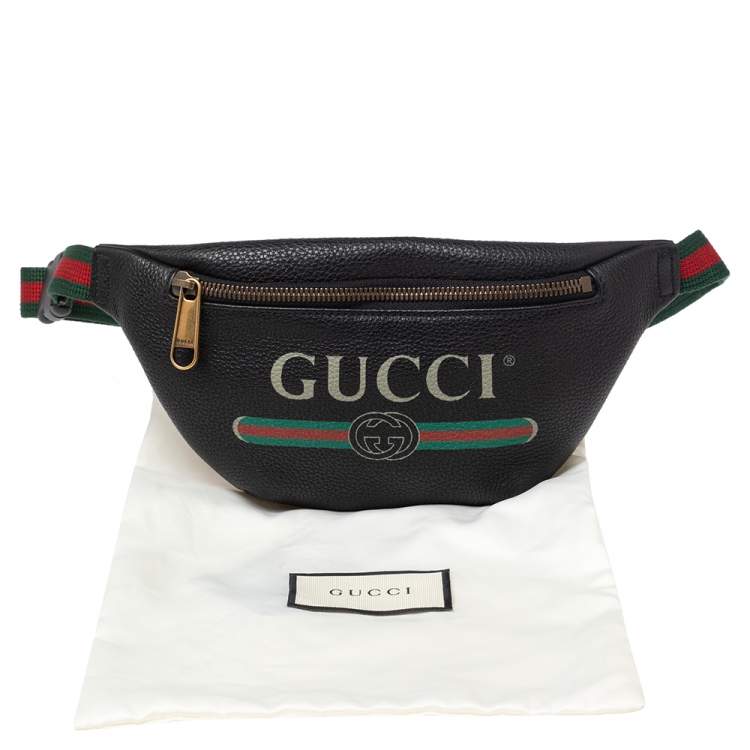 Pre Owned Gucci Black Pebbled Leather Small Logo Web Belt Bag