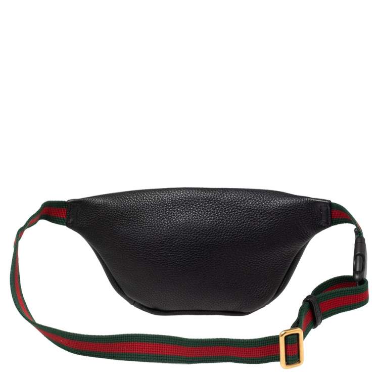 Pre Owned Gucci Black Pebbled Leather Small Logo Web Belt Bag