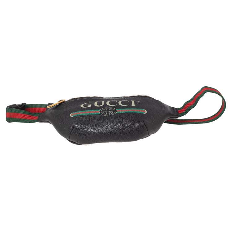 Pre Owned Gucci Black Pebbled Leather Small Logo Web Belt Bag