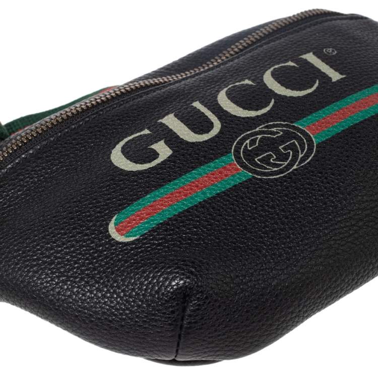 Pre Owned Gucci Black Pebbled Leather Small Logo Web Belt Bag